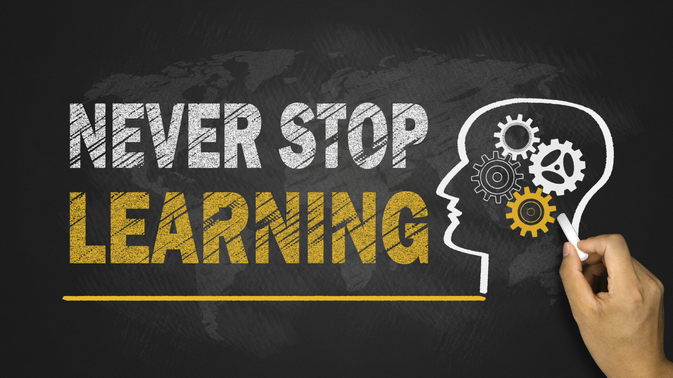 never stop learning concept on blackboard